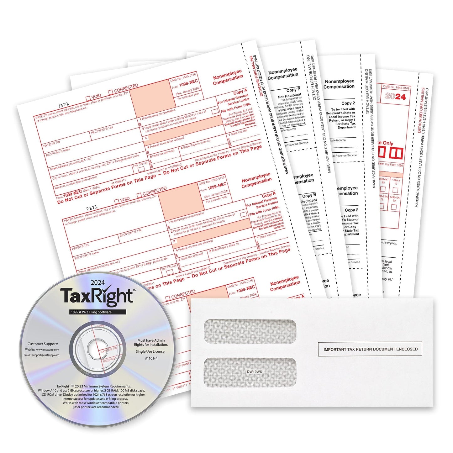 2024 Blue Summit Supplies Tax Forms, 1099-NEC 4-Part Tax Form BUNDLE, with Software, 50-Pack
