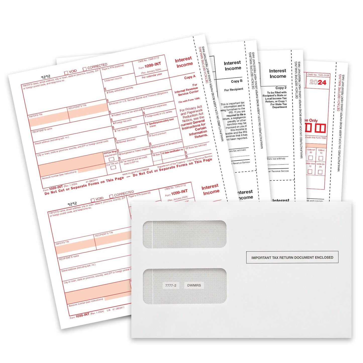 2024 Blue Summit Supplies Tax Forms, 1099 INT 4 Part Tax Forms Bundle with Seal Seal Envelopes, 50-Count