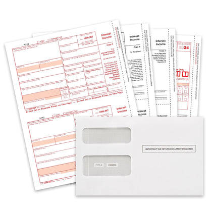 2024 Blue Summit Supplies Tax Forms, 1099 INT 4 Part Tax Forms Bundle with Seal Seal Envelopes, 50-Count