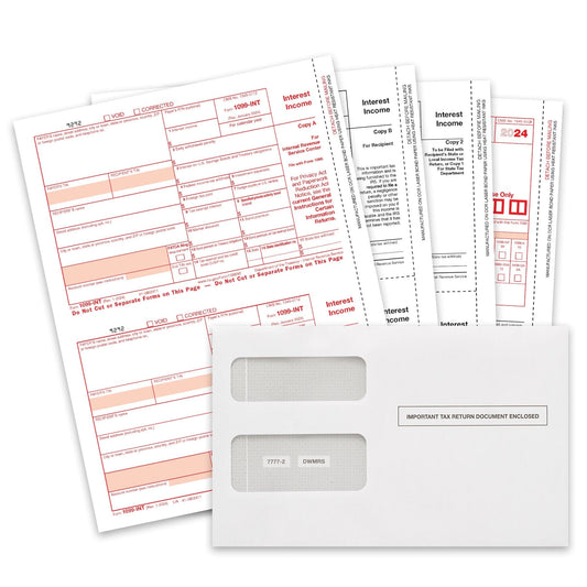 2024 Blue Summit Supplies Tax Forms, 1099 INT 4 Part Tax Forms Bundle with Seal Seal Envelopes, 50-Count