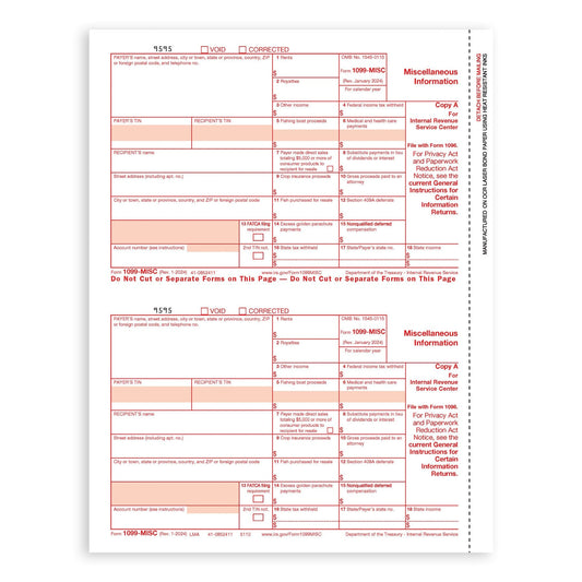 2024 Blue Summit Supplies Tax Forms, 1099 MISC 4 Part Tax Forms Bundle with Software and Self Seal Envelopes, 25-Count