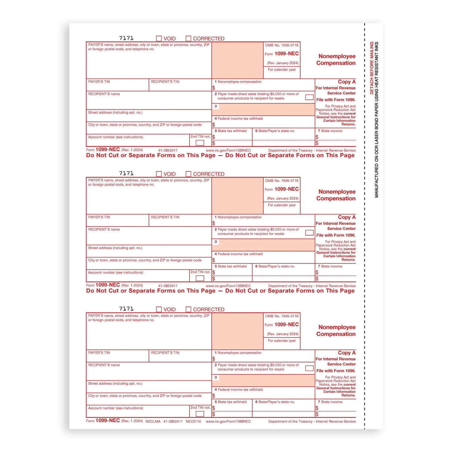2024 Blue Summit Supplies Tax Forms, 1099-NEC 4-Part Tax Form KIT, 25-Pack