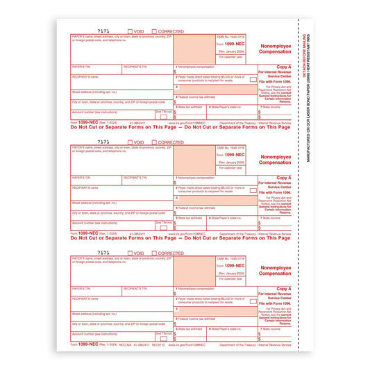 2024 Blue Summit Supplies Tax Forms, 1099-NEC 4-Part Tax Form KIT, 25-Pack