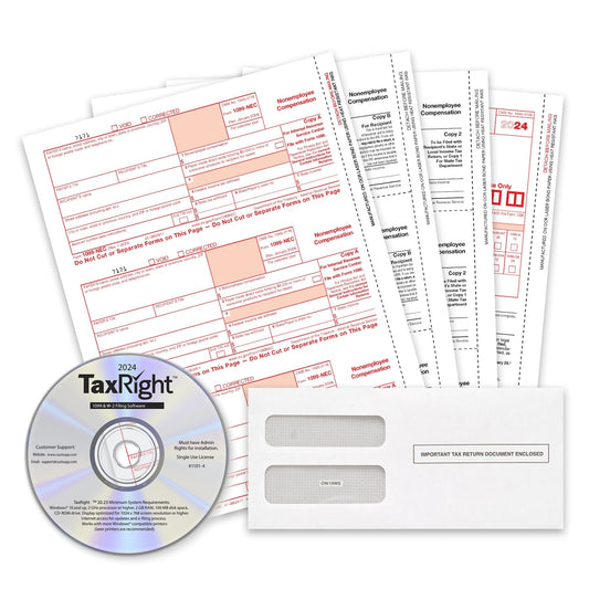 2024 Blue Summit Supplies Tax Forms, 1099-NEC 4-Part Tax Form BUNDLE, with Software, 50-Pack