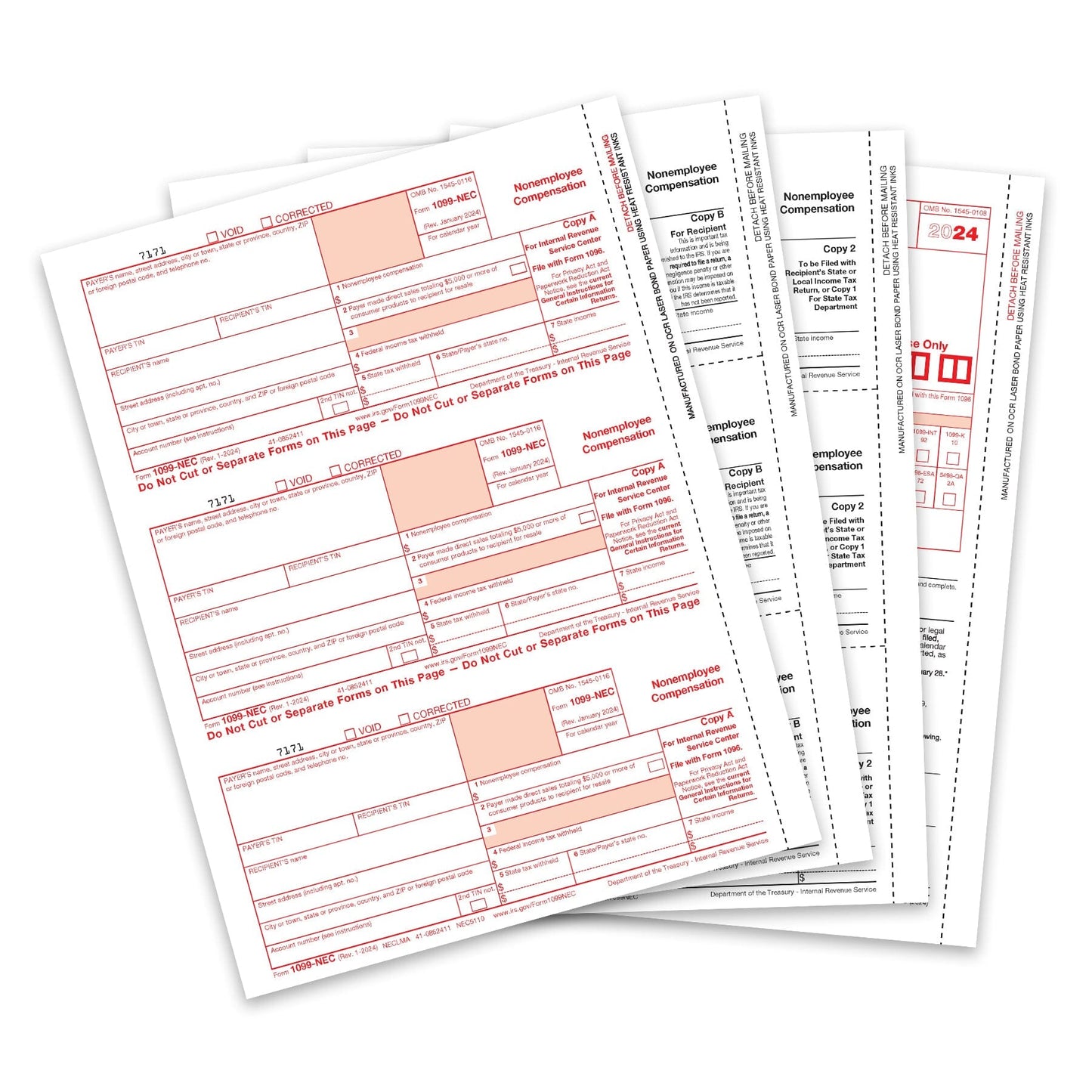 2024 Blue Summit Supplies Tax Forms, 1099-NEC 4-Part Tax Form KIT, 25-Pack